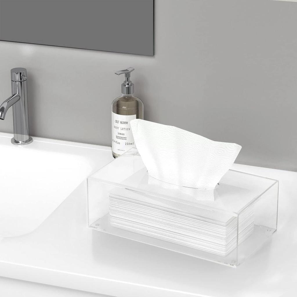 Acrylic Tissue Box Covers with Magnetic Base Dryer Sheet & Mask Organizers for Bathroom Office Car - White Rectangular