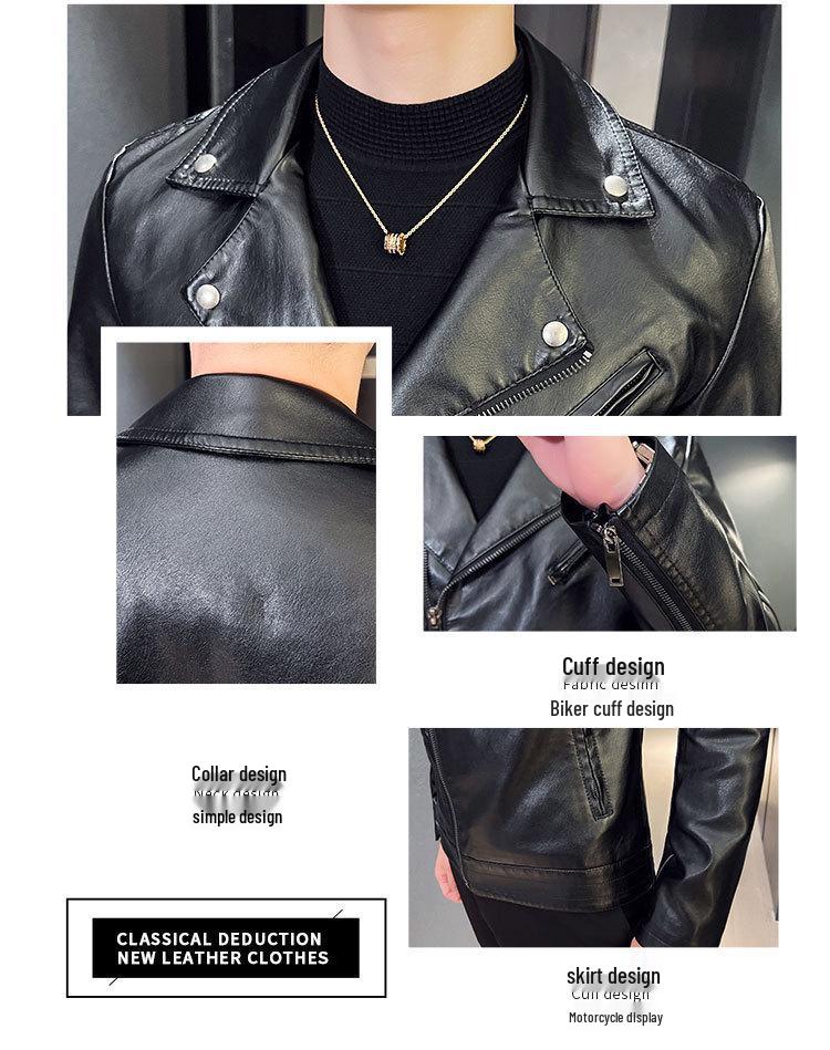 Herren Slim Leder Motorradjacke im koreanischen Stil mit großem Revers für Frühling & Herbst