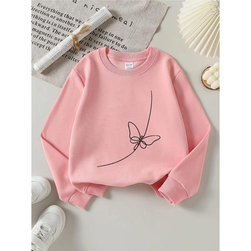 Girls' Crewneck Sweatshirt - Butterfly Necklace Pattern Print Design | Machine Washable, Spring And Autumn, Sportswear And Casual Wear,