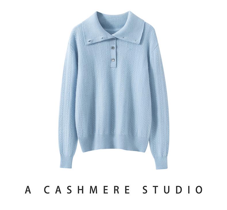 Kang Sai Ni Women's 100% Cashmere Lapel Sweater - Stylish, Simple Inner Knitwear