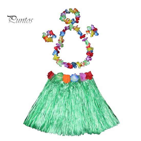 

Юбка-хула в гавайском стиле, комплект для девочек, ожерелье-гирлянда, браслет, юбка-хула, костюм на Хэллоуин, танцевальный костюм, юбка-трава зелёный