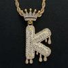 Stylish Hip Hop Zircon Crown Pendant Necklace with 26 English Letters for Women