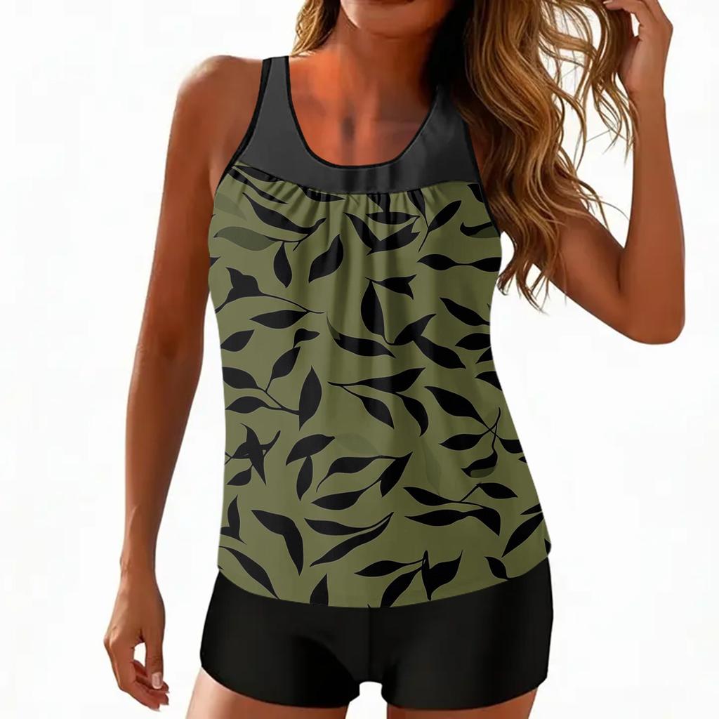 Damen Vintage Blumenprint Geteilter Badeanzug Sport Badeanzug
