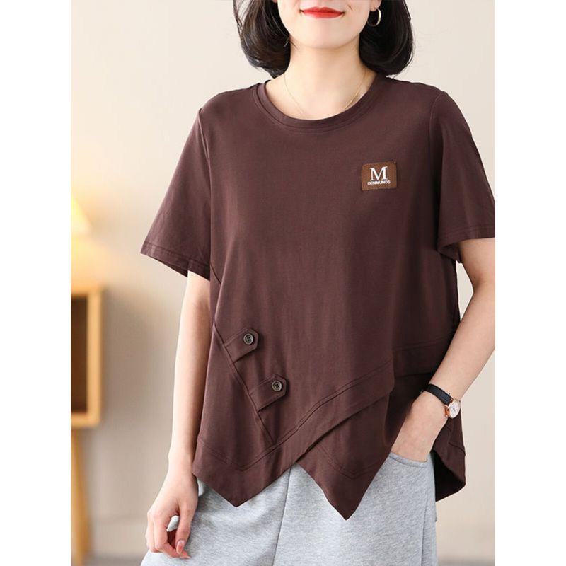 New Arrival Short Sleeve T-Shirt Women's Summer Loose Belly-Covering Thin Trendy Sense of Design Middle-Aged Mom Wear Plus Size Tops