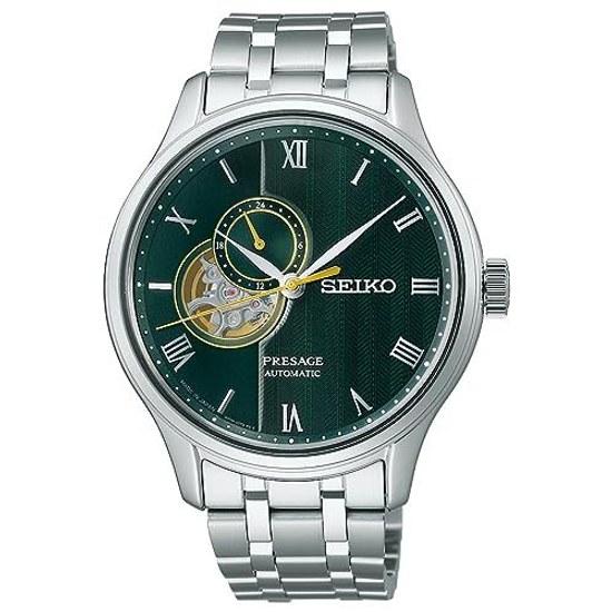 Seiko Watch PRESAGE SARY237 Mens Wristwatch Japanese Made Mechanical Automatic (with Manual Wind) Garden Open Heart 24-Hour Hand Green Dial Stainless