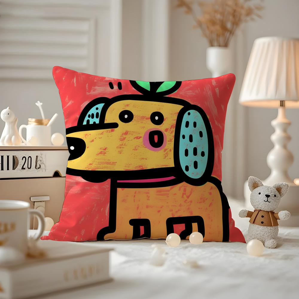 Cute Color Dogs Cushion Cover Pattern Printed Pillowcase For Living Room Sofa Cushion Cover & Bedroom Decor