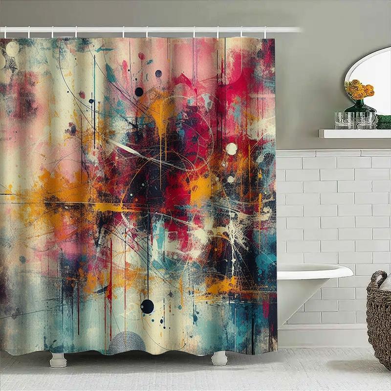 Modern Abstract Shower Curtain Artistic Bathroom Decor In Red Blue Yellow White Black Splash Watercolor Pattern Made Of Waterpro