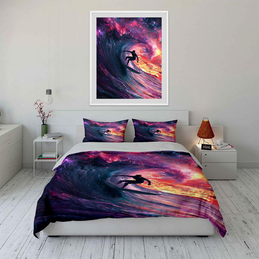 Surfer Inside Cosmic Wave. Bedding Sets Duvet Cover Sets Duvet Covers Pillowcases(1 * Duvet Cover 2 * Pillowcases Without Duvet Insert)