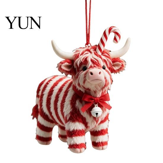 Durable Transparent Pattern Ornaments Highland Yak Ornament for Christmas Tree Hanging Decor, Cute 2D Flat Multi Scene Decorative Pendants Acrylic