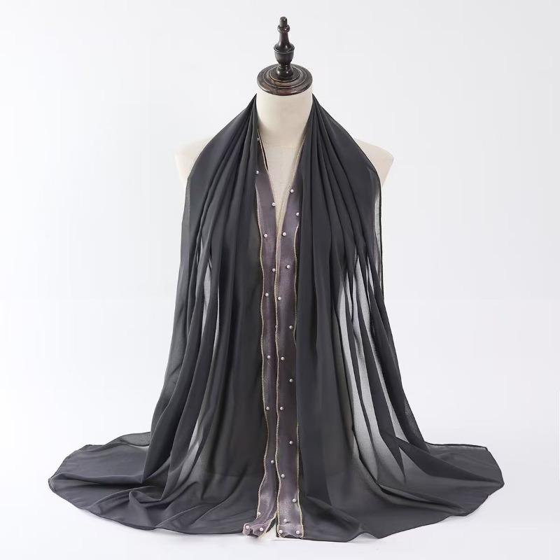 Hot-selling New Beaded Pearl Chiffon Yarn Popular Thin Breathable Sunscreen Shawl Scarf Women