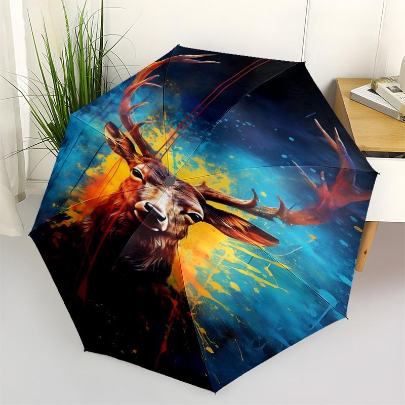 1pc Deer Abstract Art Automatic Open/Close Umbrella, Portable Folding Umbrella for Travel, Themed Events067