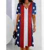 Ladies Summer V-Neck Short Sleeve 3D Floral Stripe Star Print Dress Colorful Casual Party Dress for Women
