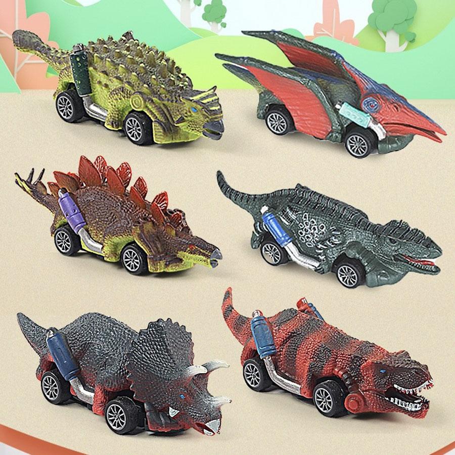 6pc dinosaur toy toy car, interactive game with Tyrannosaurus rex spring, can be used as a gift for holidays, Easter, Halloween