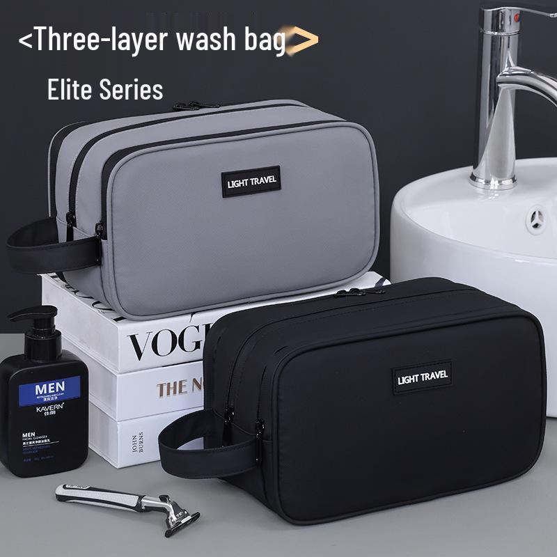 Elite Three-Layer Toiletry Bag: Wet-Dry Separation, Large Capacity, High-End Style for Business Travel