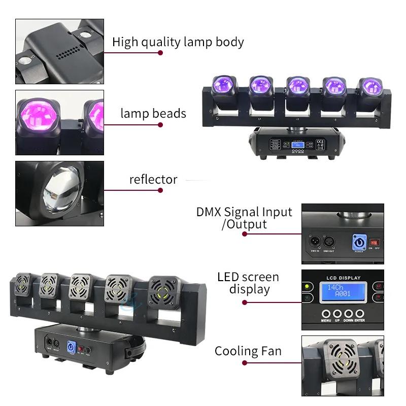 5*40w RGBW Led Rotating Beam Wash Strobe Moving Head Light DMX With Chasing Effect Light For Dj Concert Event Show Stage Party