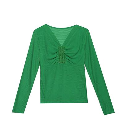 Sexy Leopard Print Base Shirt for Women In Early Autumn Chic Slim Body Shirt Mesh V-neck Beads Long-sleeved T-shirt