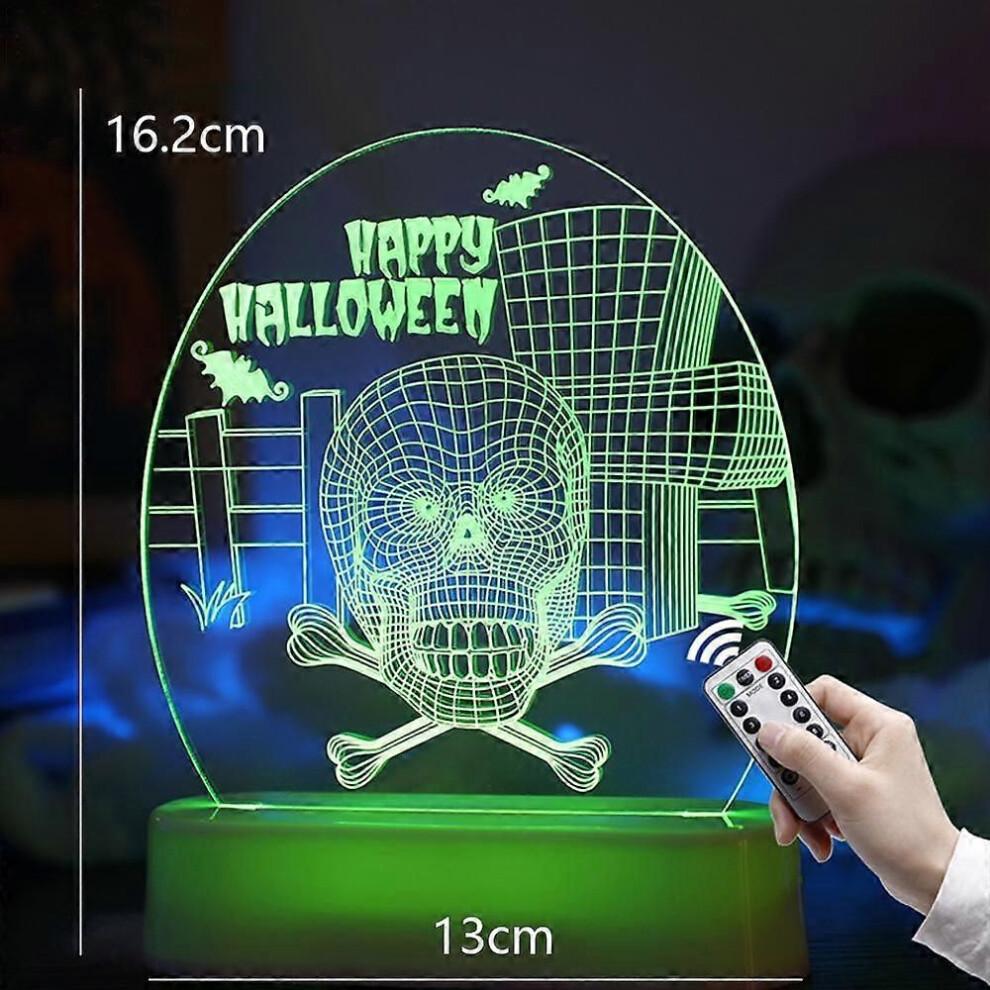 (Fernbedienung Farbe-Geisterkopf)Halloween 3D-Illusion Nachtlichter Schreibtischlampe, für Halloween-Party-Geschenke