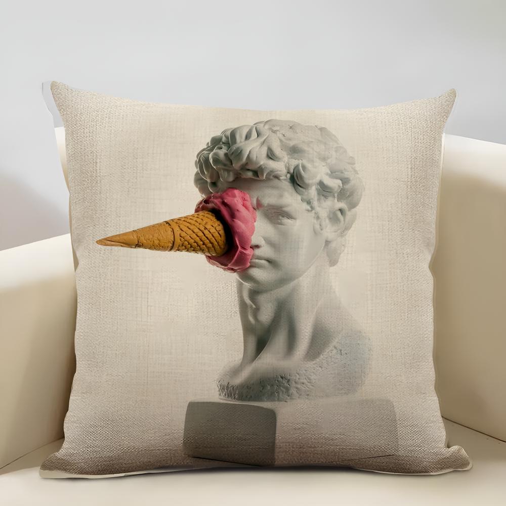 David Sculpture Cushion Cover Household Decoration Linen Sofa Cushion Cover: Skin-Friendly & Breathable With Invisible Zipper