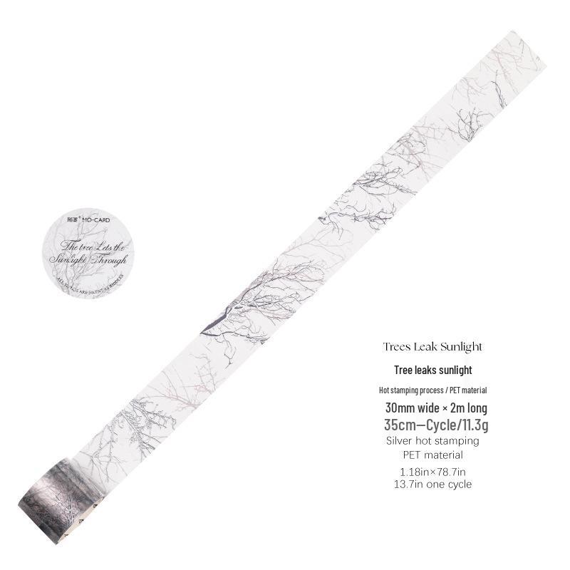 Mò Mò Silver PET Tape: Silent Mystery Floral Pattern for DIY Collage and Journal Decor.