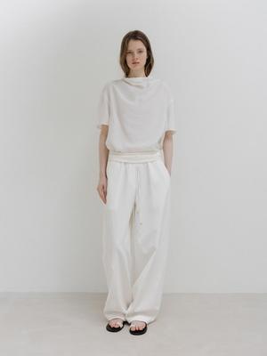 Korean MO*A Summer Niche Solid Drape Neck Drawstring Top & Foldable High Waist Casual Pants