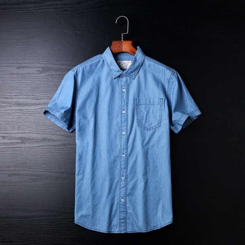 Foreign Trade Short Sleeve Japanese Tencel Denim Shirt