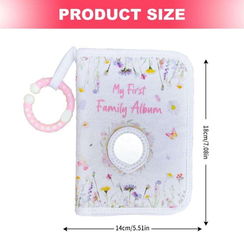 Newborns Keepsakes Album Soft Cloth Baby Book Safe Mirror Infant Photo Organizers