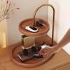 Wooden Tray Round 2-Tier Vintage Display Holder Jewelry Storage Organizer Decorative Tray for Entryway Bedroom Living Room