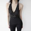 European and American Summer Polka Dot Backless V-neck Fashionable Hanging Neck Strap Design Waist Cinched Women's Vest Top