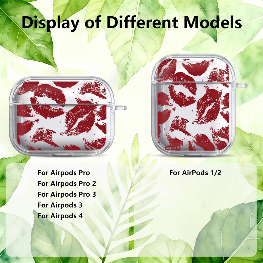 Case For Airpods Pro 4 2 Pro3 1 3 Pro2 Clear Earphone Cases Cover Fahion Red Lip Print
