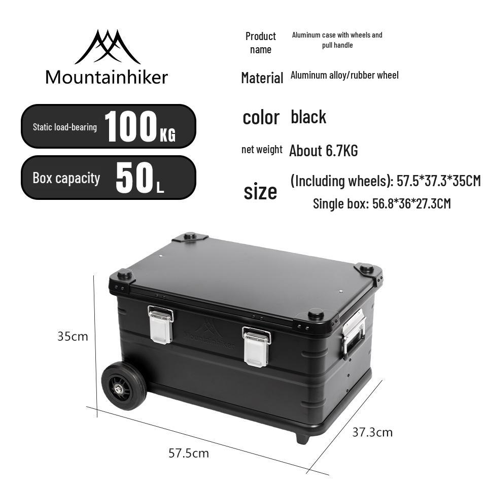 Mountain Outdoor Aluminum Storage Box with Wheels and Pull Rod for Camping Gear and Car Trunk
