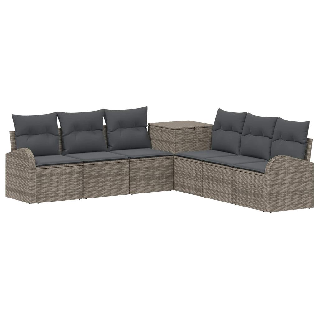 Sofa Set 7 Pieces Gray and Dark Gray Poly Rattan and Steel