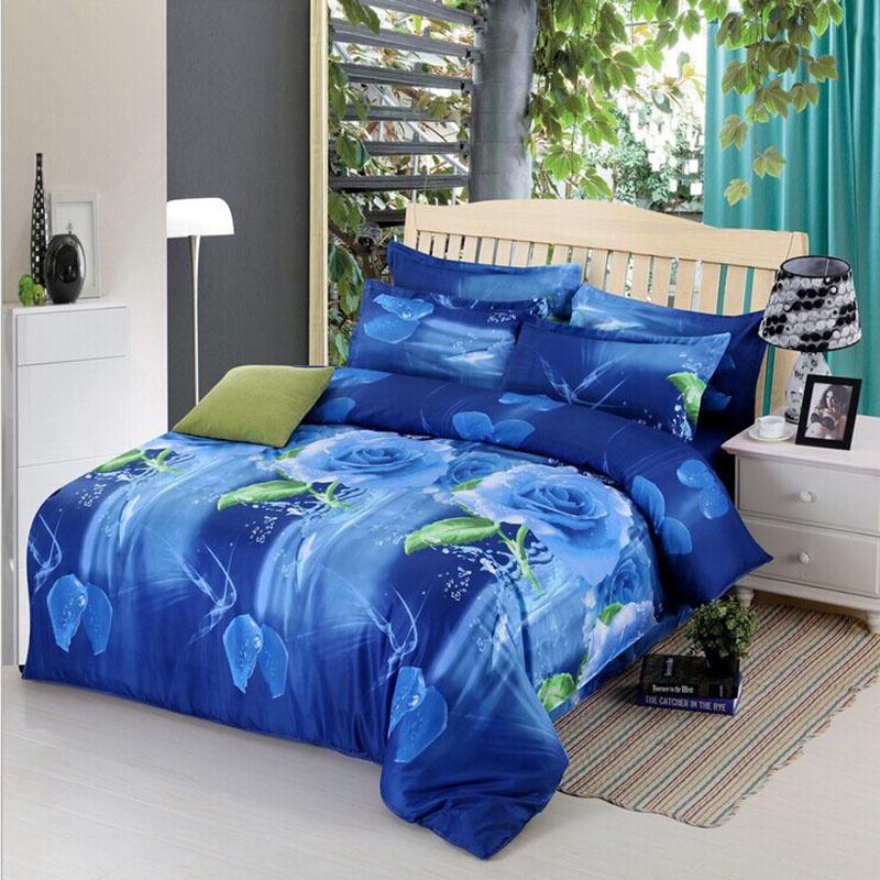 Luxurious 4pcs Printed 3d Bedding Set Queen Size With Elegant Quilt Cover And Soft Pillowcases