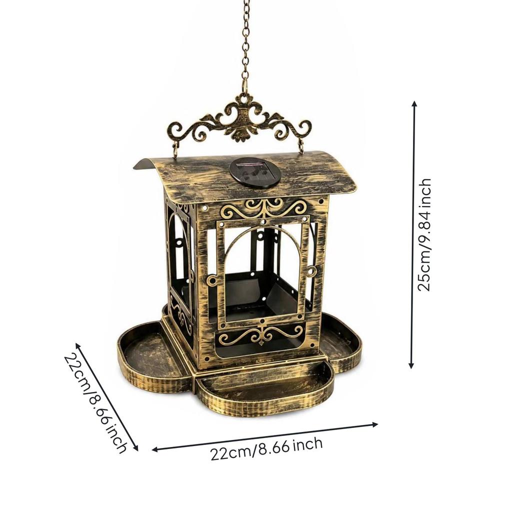 Vogelvoederhuisje met Zonne-energie Lamp Antiek Brons Schaal LantaarnStijl voor Tuiniers,
