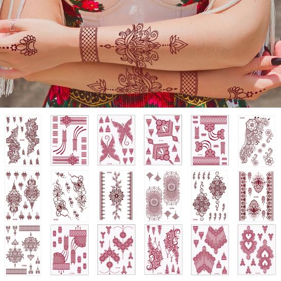 Yangyizhi Temporary Tattoo Sticker, Flower Lace Lotus Pattern Fake Tattoos for Women Men, Waterproof DIY Face Arm Leg Body Art Decoration Masquerade