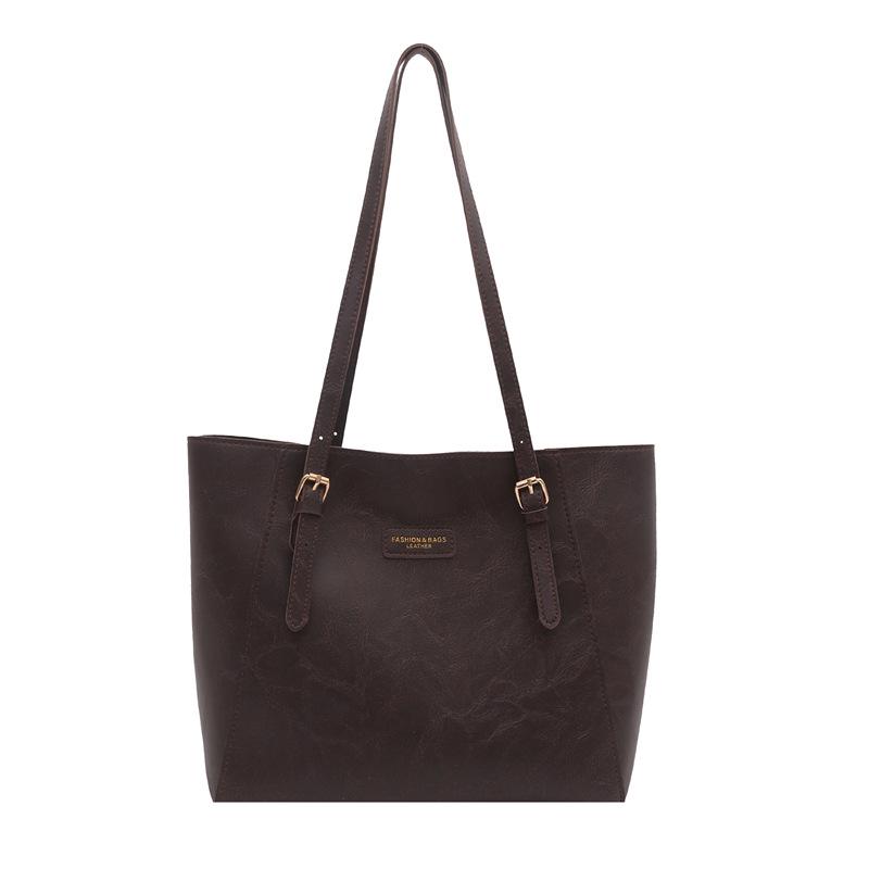 2026 Retro Chic Korean Style Large Capacity Solid Color Women's Shoulder Tote Bag