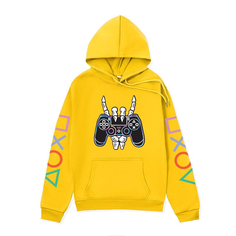 Winter Comfortable Fashion Long Sleeved Letter Game Console Icon Printed Hoodie-Soft Medium Stretch Polyester Fabric Winter Relaxed Fit Clothing