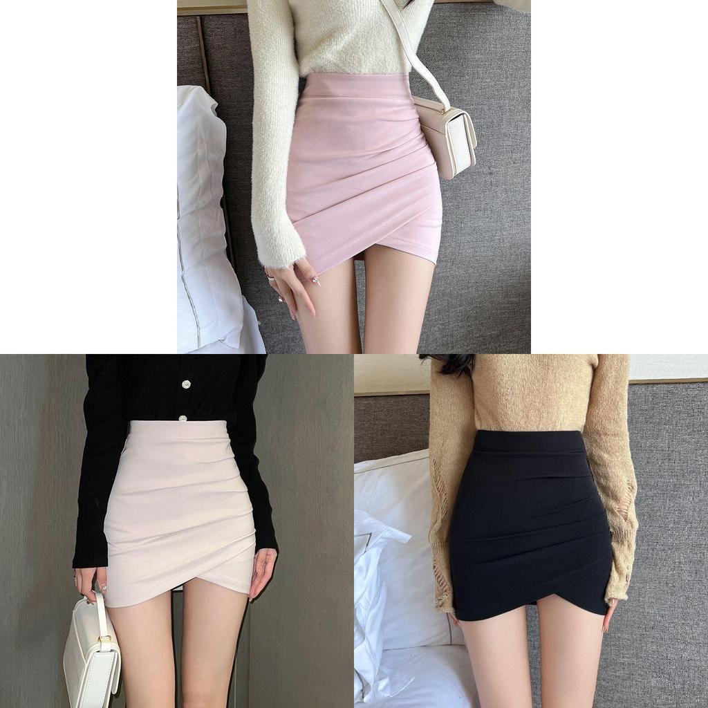 Gonna Corta Irregolare a Vita Alta da Donna con Tessuto Elasticizzato in Misto Cotone per Uso Casual Primaverile
