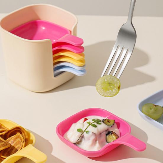 6Pcs Sauce Dish with Storage Rack Seasoning Dishes Dipping Bowls Small Food Storage Container for Candy Dessert Appetizer Nuts