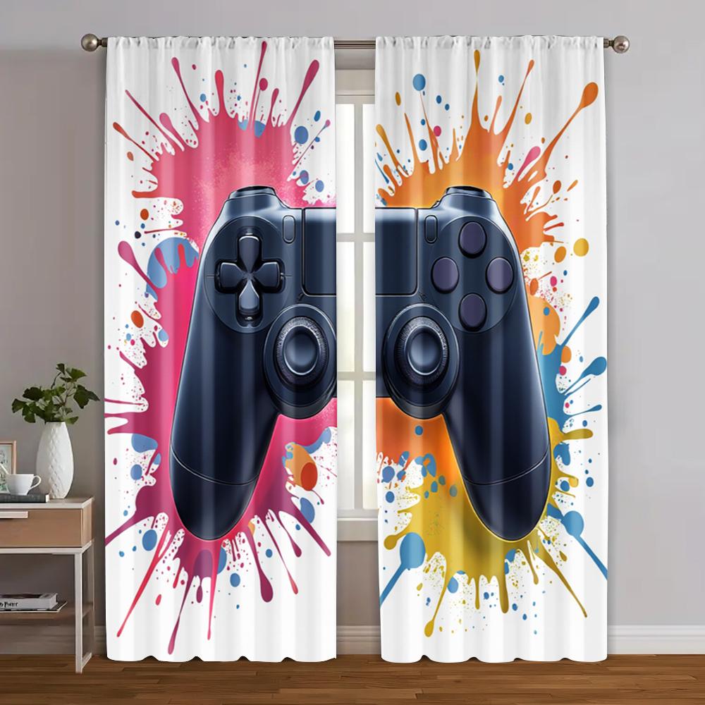 2pcs   Curtains Vibrant Gamer Room Durable 100% Polyester Fabric (without Rod) Versatile All Perfect for Living Room   Office