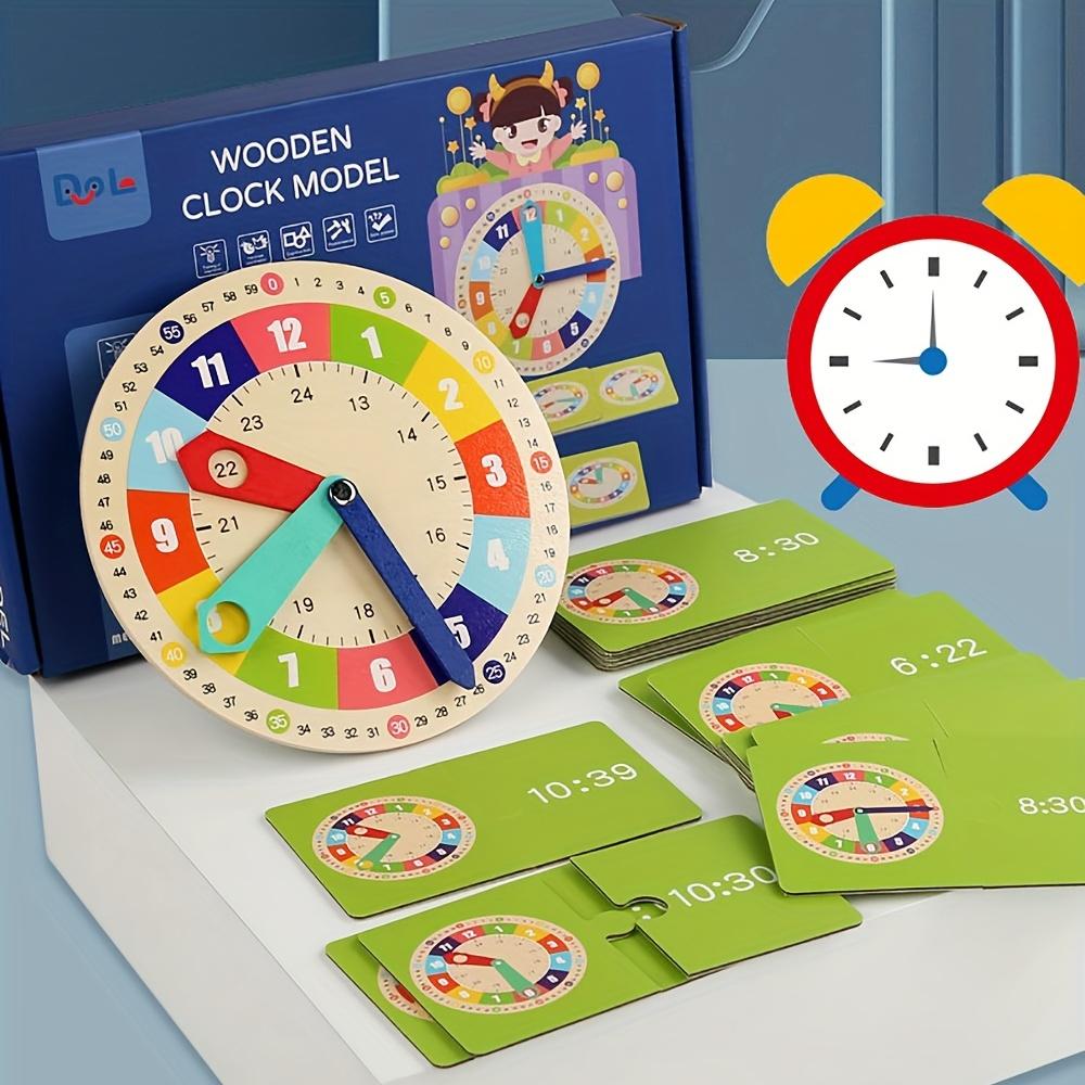 Wooden Learning Clock Teaching Time Montessori Toys for Toddlers Kids Early Educational Toy 12/24 Hours Clock for Baby Kids