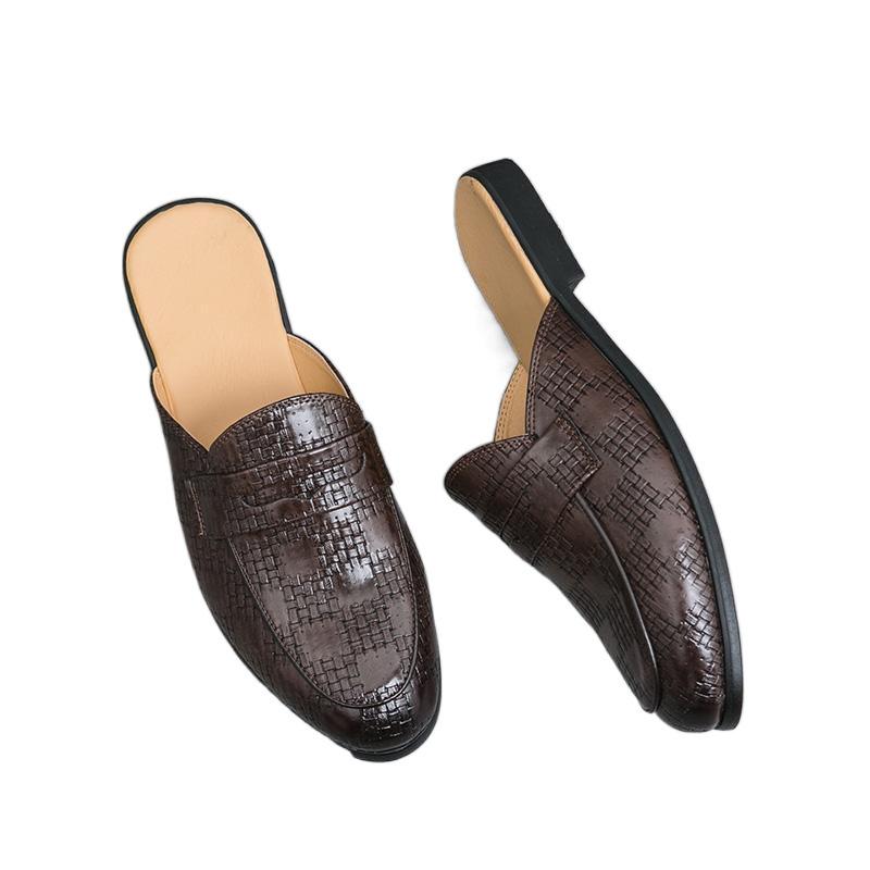 Men's Shoes Large Size Autumn New Bag Head Half Drag Leather Shoes Fashion Foot Casual Shoes Trend Leather Slippers