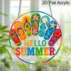 Acrylic Hello Summer Flip Flop Suncatcher Stained Glass Effect Window Hanging Ornament Summer Decor
