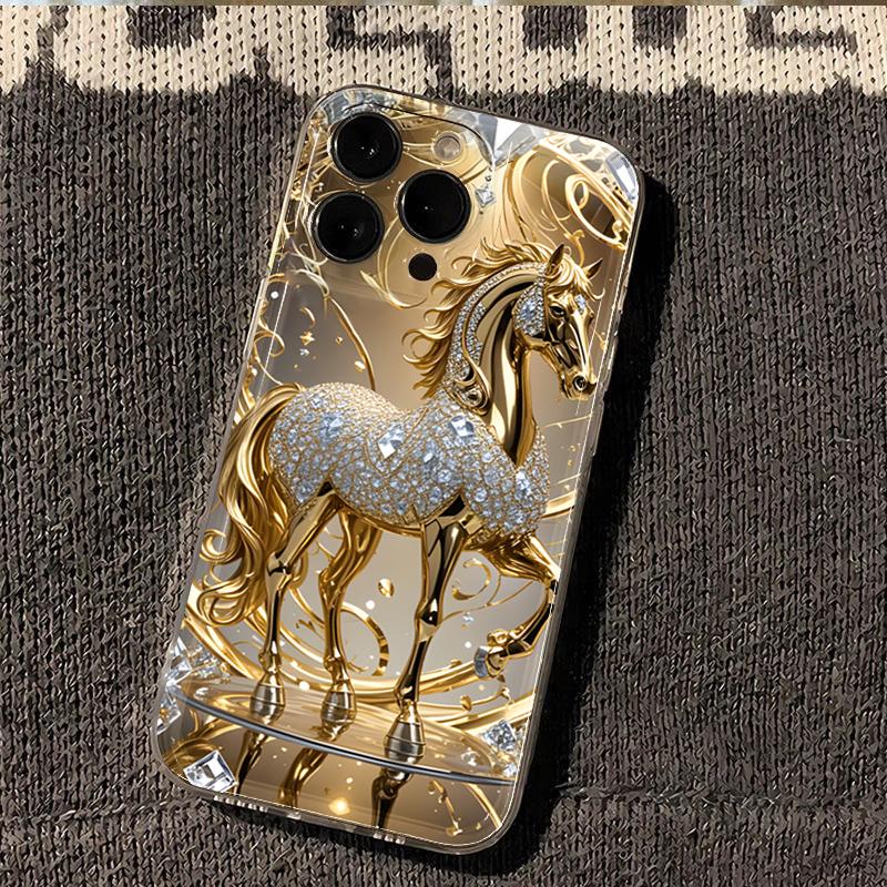 Luxury Golden Horse Art Phone Case for iPhone 17 16 15 14 13 12 11 Series Pro Max Plus
