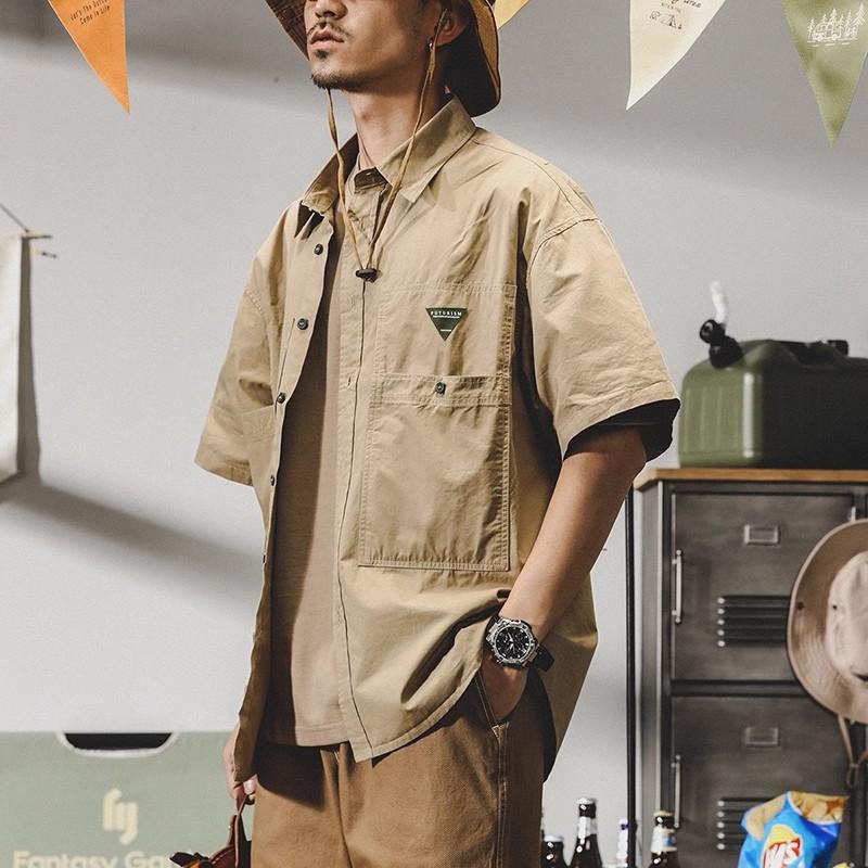 Men's Workwear Short Sleeve Button Down Shirt Casual Pocket Detail Loose Fit Streetwear Top