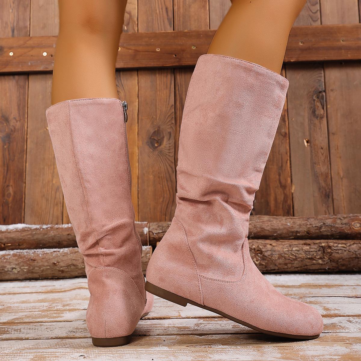 

Women s Shoes Long Boots Autumn Winter Footwear Casual Low Heels Comfortable Elegant Pink Designer Plus Size Flats New Arrival 36