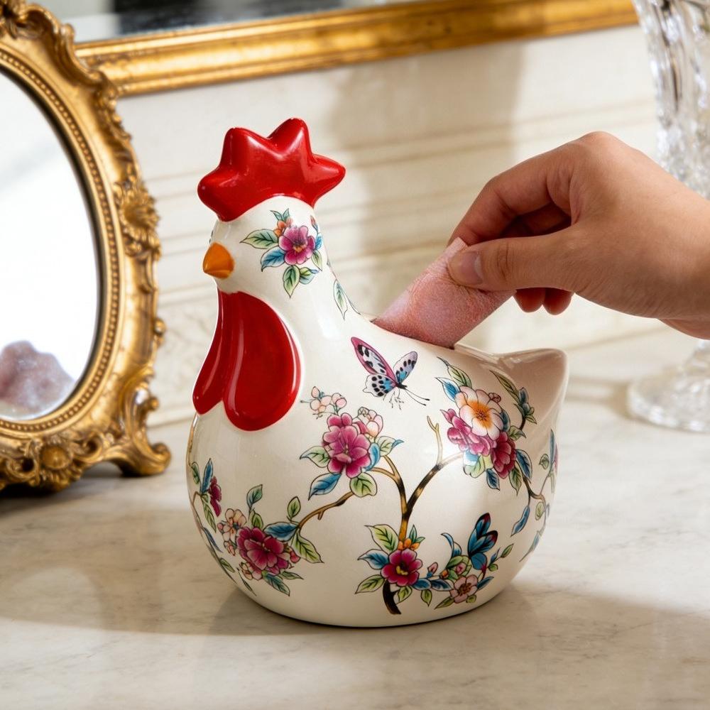 American Style Hand Painted Rooster Figurine Ceramic Piggy Bank for Living Room Home Decor Creative Gift Ornament