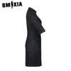 GMXIA Damenmode Kurzarm Reißverschluss Denimkleid Sommer Frühling