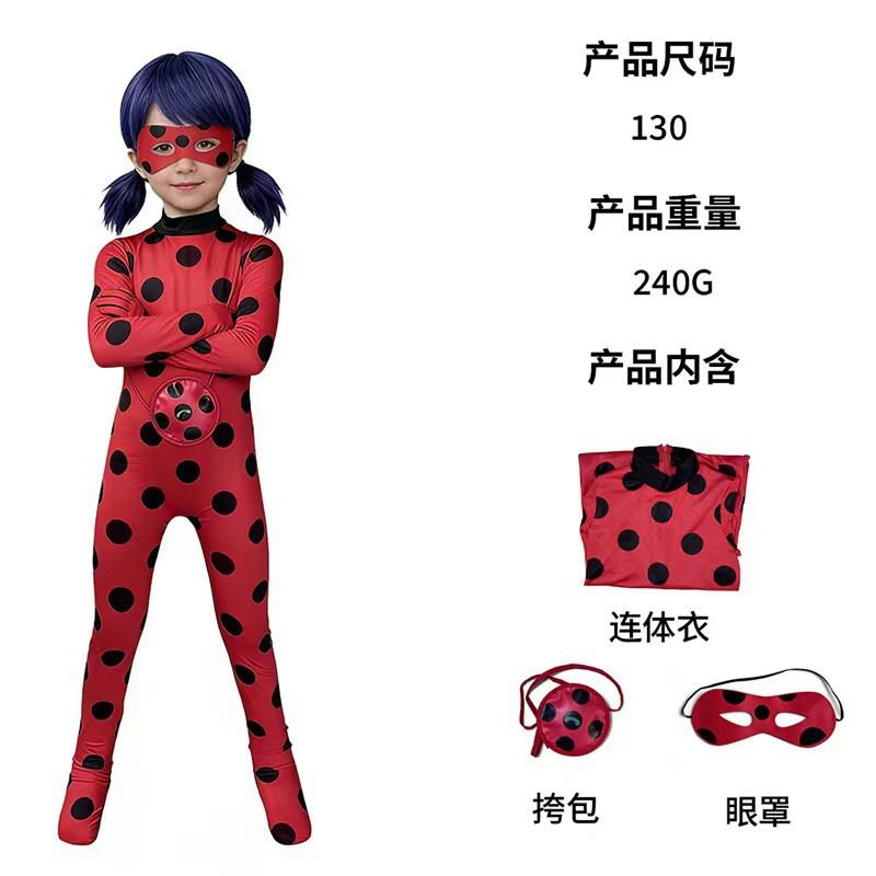 Kids Halloween Ladybug Black Cat Cosplay Jumpsuit Role Play Costume Set
