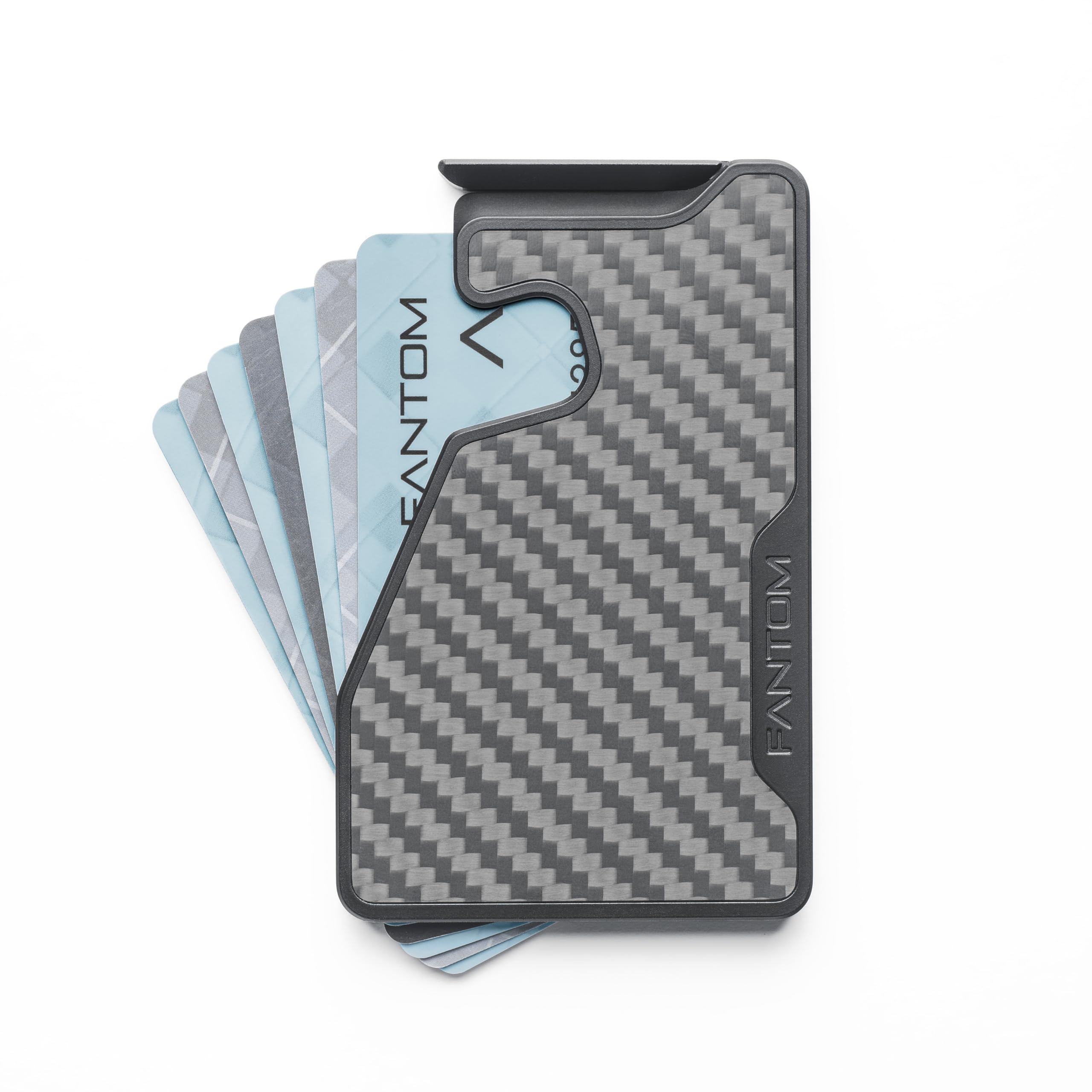 Кошелек для карт FANTOM X, RFID Алюминиевый держатель для карт, Карбоновое волокно, Сверхтонкий, Вмещает 4-7 карт, Минималистичный алюминиевый кошелек для карт, Fantom