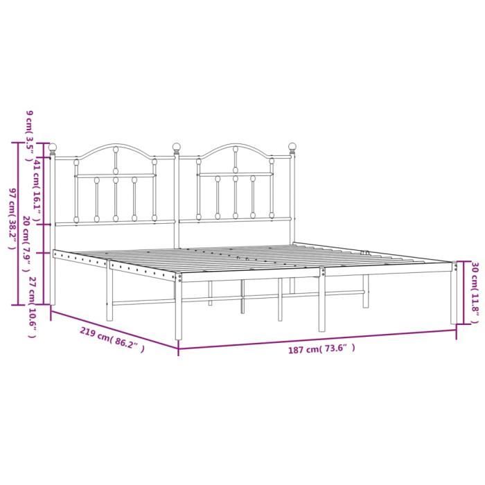 VidaXL Cadre de lit métal avec tête de lit blanc 183x213 cm 353493